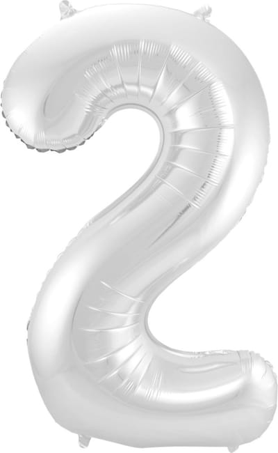 Ballon Cijfer 2 Jaar Zilver 36Cm Verjaardag Feestversiering Met Rietje