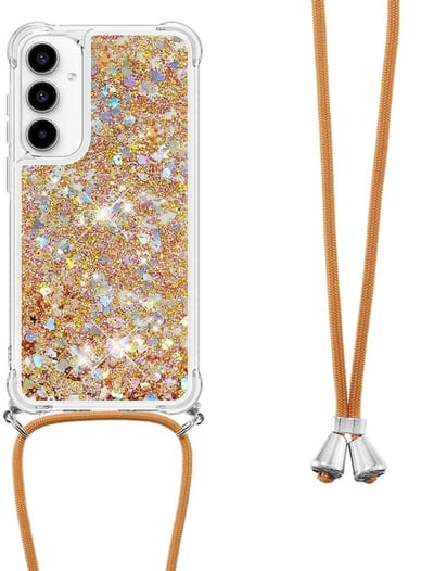 Coverup Hoesje - Geschikt voor Samsung Galaxy A56 Hoesje - Coverup Liquid Glitter Back Cover met Koord - Goud