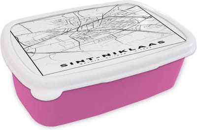 Broodtrommel Roze - Lunchbox - Brooddoos - Stadskaart – Plattegrond – België – Zwart Wit – Sint Niklaas – Kaart - 18x12x6 cm - Kinderen - Meisje