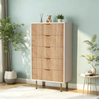 Dailygoods- Dressoir met 5 Laden - Opbergcommode - Smalle Commode - Nachtkastje - Houten/MDF - 60x34x109,8 cm