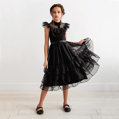 Fantaisie Mercredi Addams Famille Costume Filles Halloween Cosplay Robes Style Gothique Vestidos Enfants Robe Carnaval 3-9A 4T(Size 110) noir