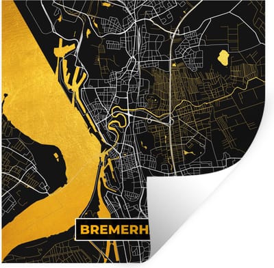 Muurstickers - Sticker Folie - Bremerhaven - Plattegrond - Goud - Kaart - Duitsland - Stadskaart - 100x100 cm - Plakfolie - Muurstickers Kinderkamer - Zelfklevend Behang XXL - Zelfklevend behangpapier - Stickerfolie