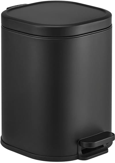HÜSQ Prullenbak 6 Liter - Soft-close Pedaalemmer - kleine rechthoekige Vuilnisbak voor Toilet, Badkamer, Keuken of Kantoor - Afvalbakje - mat zwart