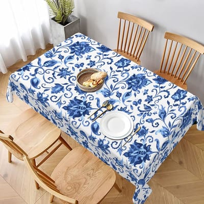 Blauw Bloemen Rechthoek Waterdicht Tafelkleed Geschikt Voor Café Restaurant Tafelkleed Picknickkleed Feesttafelkleed 90-140cm