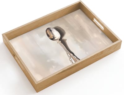 Dienblad hout 40x30 cm - Schootdienblad - Lepel - Verf - Zilver - Borrelplank rechthoek - Plateau dienbladen