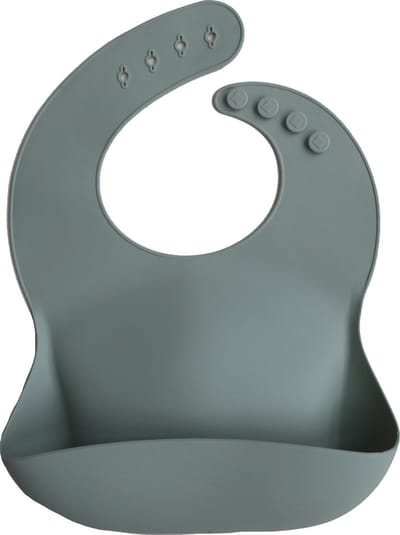 Mushie Siliconen Baby Slabbetje met Opvangbakje |Cambridge Blue | BPA ftalaatvrij| afwasbaar