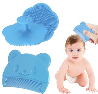 Baby kam - Melkkorst borstel - Baby hoofdhuid reinigen - Zachte siliconen - 2 stuks - Veelkleurig