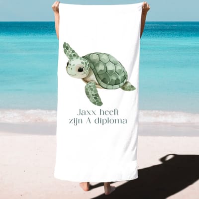 Zwemdiploma cadeau met naam badlaken - Schildpad A, B of C