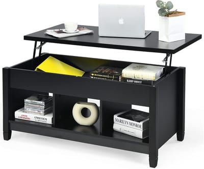 Verstelbare salontafel - Bijzettafel met opbergruimte - Werken en eten - Veelzijdige opbergvakken - 1045 x 49 cm - Zwart