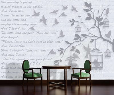 Birds Trees Blue Photo Wallcovering