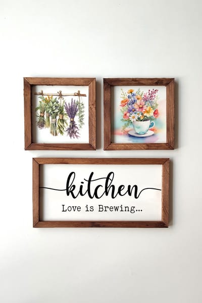 3-delige houten lijst schilderij set, 1 stuk 42x22 cm, de andere 2 stukken 22x22 cm