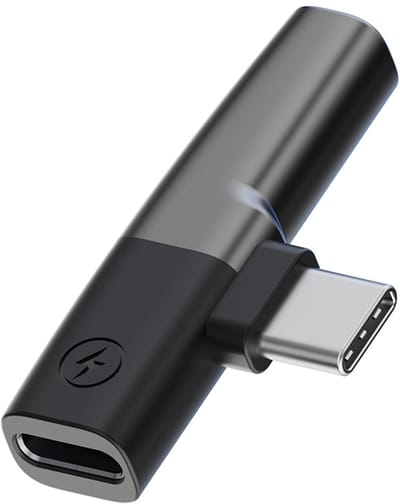 USB-C (type-c) Male naar 3.5MM jack AUX Female + USB-C female - koptelefoon speaker headset compacte adapter kabel - geschikt voor o.a. telefoon en laptop - grijs
