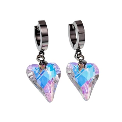 Lange Oorbellen Dames - Hart Design - Gepolijst RVS - Oorringen met kleurrijk-Transparante Kristal Hanger