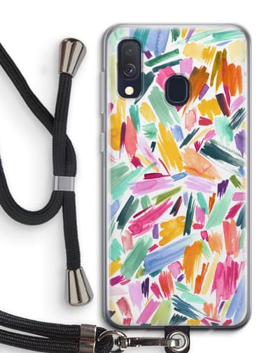 Case Company® - Hoesje met koord geschikt voor Samsung Galaxy A40 hoesje met Koord - Watercolor Brushstrokes - Telefoonhoesje met Zwart Koord - Bescherming aan alle Kanten en Over de Schermrand