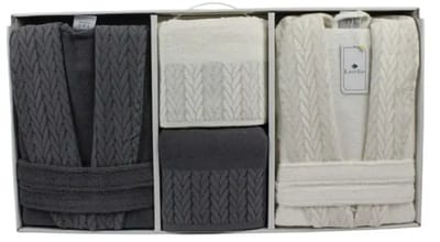Lavella Sena set 6-delig – lichtgrijs/crème – 2 badjassen en 4 handdoeken – 77x44x14 cm