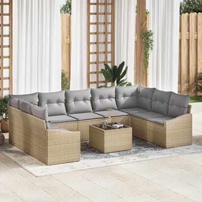 vidaXL - Tuinbank - Set - 9 - st - Beige - en - Lichtgrijs - poly - rattan