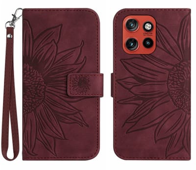 Coverup Hoesje - Geschikt voor Motorola Edge 60 Neo Hoesje - Coverup Zonnebloem Book Case met Koord - Bordeaux