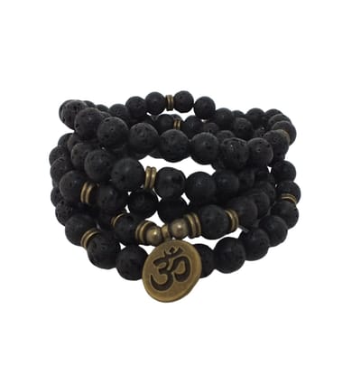 108 Kralen Ohm Mala Armband / Ketting zwart -  Vrouwen / Mannen - 8mm Lava Rock - Boeddhisme - Yoga - Meditatie -Boeddha - Buddha  - Kralenketting - Rozenkrans - Vulkaansteen - Lavasteen - Natuurlijke edelsteen