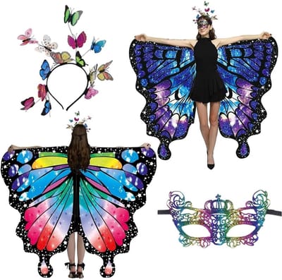 Vrouwelijk Vlindercostuum met Kant en Vleugels - 3-delige Set voor Carnaval en Cosplay