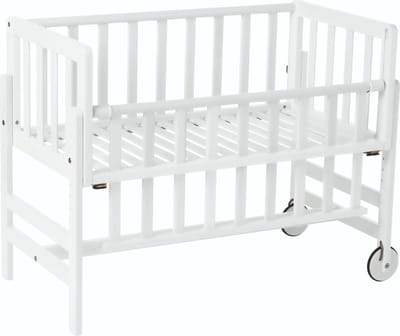Geuther Betty Co-Sleeper, Aanschuifbed, Wieg - Met Wielen - 45x90 cm - Babybedje tot 9 kg - Massief beukenhout - Wit