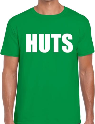 HUTS tekst t-shirt groen heren - feest shirt HUTS voor heren S