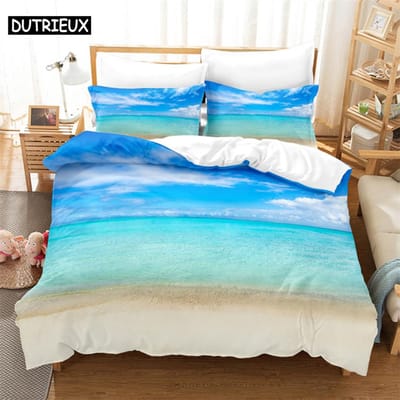 3D Digitaal Gedrukte Strand - Thema Queen - Maat Dekbedovertrek Set met Modieus Ontwerp voor Beddengoed EU single(135x200cm)&set