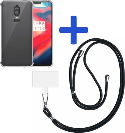 Telefoonhoesje Geschikt voor OnePlus 6 Transparant ShockProof met Afneembaar Universeel Telefoonkoord - Cover Case Siliconen ShockProof with Lanyard - Smartphonica geschikt voor OnePlus 6