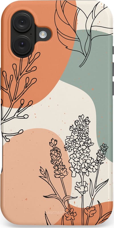 Casetastic hoesje geschikt voor Apple iPhone 16 Plus - MagSafe - Dubbellaagse bescherming - Lijnenspel Natuur - Fashion Case - Zand Saliegroen Terracotta