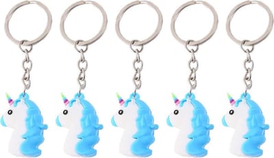 5x Blauwe Unicorn Emoji Sleutelhanger