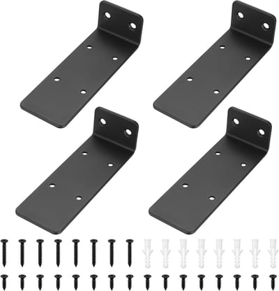 Set van 4 Zwarte Wandplanken, Onzichtbare Steunen voor Zware Planken, Ideaal voor Thuis en Kantoor, Eenvoudige Montagemogelijkheden en Stijlvolle Opbergruimte