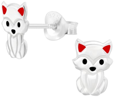 Joy|S - Zilveren kat oorbellen - zilver met rode oortjes - 6 x 8 mm - kinderoorbellen