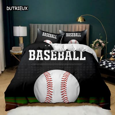Honkbal Dekbedovertrek Set Honkbal Knuppel Beddengoed Set voor Kinderen Tieners 3D Honkbal Sporten Tweepersoons Queen King Size Polyester Dekbedovertrek AU Single(140x210cm)