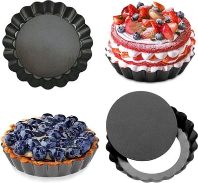 Quichevormpjes - Set Van 4 - Diameter 10 Cm - Quichevorm Met Losse Bodem - Quiche Bakvorm - Taartvorm Met Antiaanbaklaag - Afneembaar Onderstel - Bak Gelijkmatig - Cakevorm - Bakvorm - Bakblik - Quiche Tart Pan Tin - Vaatwasmachinebestendig - Zwart