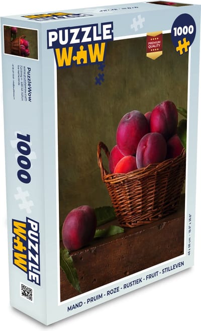 Puzzel Mand - Pruim - Roze - Rustiek - Fruit - Stilleven - Legpuzzel - Puzzel 1000 stukjes volwassenen