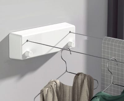 Waslijn uittrekbaar - 4.2 m waslijn/ uittrekbaar/ wanddroger/ roestvrij stalen kabel - droogapparaat voor zwarte waslijn voor wasgoed/balkon/ slaapkamer en woning - Wit