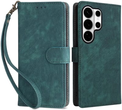 Hoesje geschikt voor Samsung Galaxy S26 Ultra - Phonesta Vintage Skin Book Wallet Case met afneembaar koord - Groen