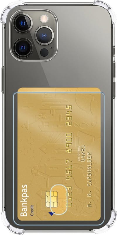 Hoes - Geschikt voor Apple iPhone 14 Pro - Met Pashouder en Kaarthouder - Telefoon Hoesje Shockproof - Siliconen Case - Back Cover - Shock Proof - Pasjes Houder - Transparant
