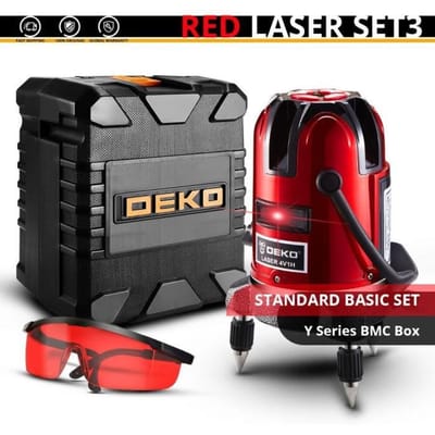 Roterende Laser - DEKO - RODE LASER SET3 - Automatische waterpas - Werkbereik 10m - Rood en Groen rood