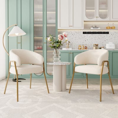 Eetkamerstoelen Set van 2 - Witte stoel - Zachte stoel - Gouden poten - Stoel met metalen frame - Luxe keukenstoel - Comfortabele stoel - Woonkamer stoel - Design stoel