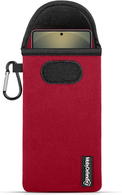 MobyDefend Hoesje - Geschikt voor Samsung Galaxy S25 Ultra - Neopreen Pouch Met Karabijnhaak - Insteek - Riemlus - Rood