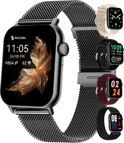Siltcon® Seréa Smartwatch Dames - Smartwatch Heren - Horloge Dames - Stappenteller Horloge Dames - Hartslagmeter - Slaapmonitor - Saturatiemeter - Belfunctie - Geschikt voor iOS/Android - AMOLED - RVS - Elke pols - Incl. 5 Bandjes