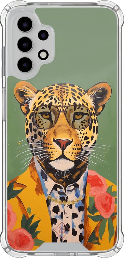 Casimoda® hoesje - Geschikt voor Samsung Galaxy A13 4G - Luipaard Hipster - Shockproof case - Extra sterk - TPU/polycarbonaat - Groen, Transparant
