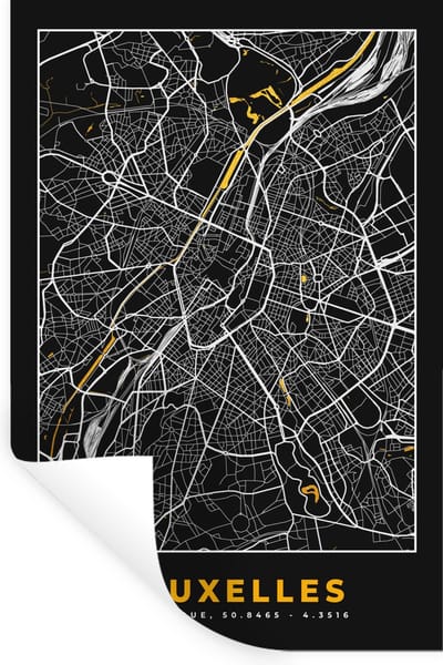 Muurstickers - Sticker Folie - Brussel - Stadskaart - Goud - Kaart - Plattegrond - 20x30 cm - Plakfolie - Muurstickers Kinderkamer - Zelfklevend Behang - Zelfklevend behangpapier - Stickerfolie