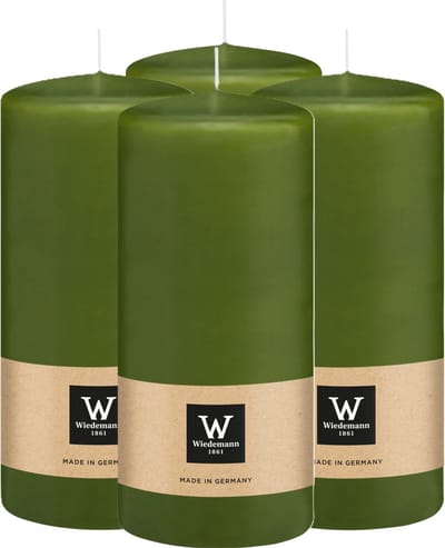 Wiedemann Cilinderkaars/stompkaars - 4x - olijfgroen - 15 x 7 cm - 63 branduren - zuilkaarsen