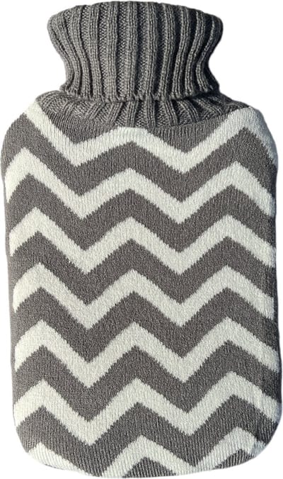 Warmwaterkruik in gebreide hoes - 2 liter - grijs - 31 x 19 cm