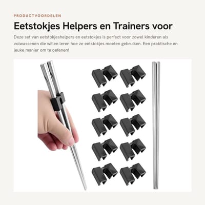 Dailygoods- Eetstokjes Set - 1 Paar Roestvrij Stalen Eetstokjes - 10 Eetstokjeshouders - Vaatwasserbestendig - Lichtgewicht - Duurzaam - Stokjeshouder