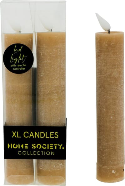 Home Society - Led Dinerkaarsen - Set/2 - XL - Taupe - 20.5x3.5 - Led - Kaarsen - Kerst