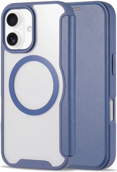 Portemonnee Hoesje Geschikt voor Apple iPhone 16 | Compatibel met MagSafe | Wallet Book Case met Magneet | Beschermhoes met Pasjeshouder | Transparant / Blauw