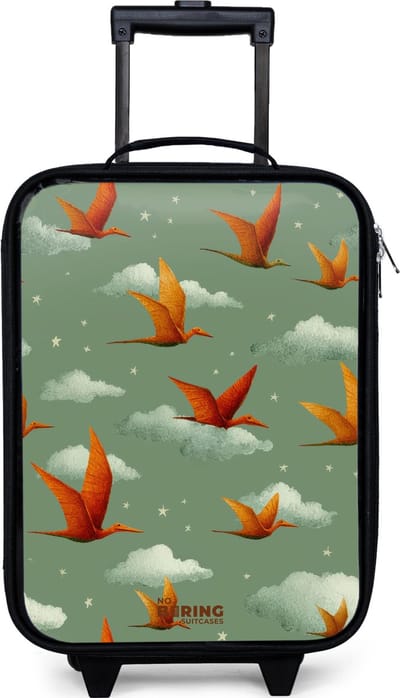 NoBoringSuitcases.com® - Kinderkoffer jongen - Kindertrolley meisje - Vliegende pterosaurussen tussen sterren - Koffer kind lichtgewicht - Reiskoffer trolley voor kinderen - Koffertje met lichtgevende wieltjes - Rolkoffer zwart