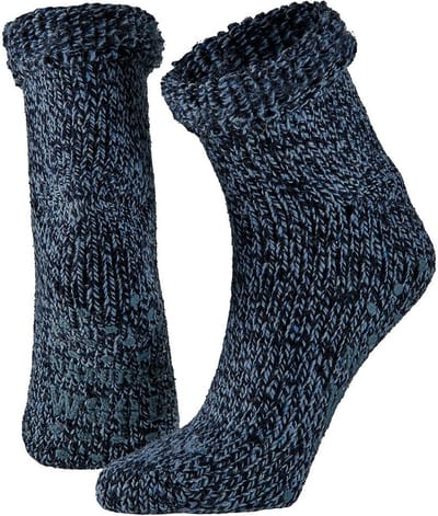 Wollen anti-slip huissokken/slofsokken voor kinderen blauw maat 27-30 - Slaapsokken/bedsokken